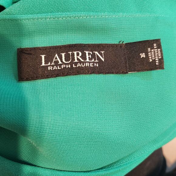 Lauren Ralph Lauren Womens Georgette Gathered Cocktail Party Dress Green Size 14 - Picture 3 of 9